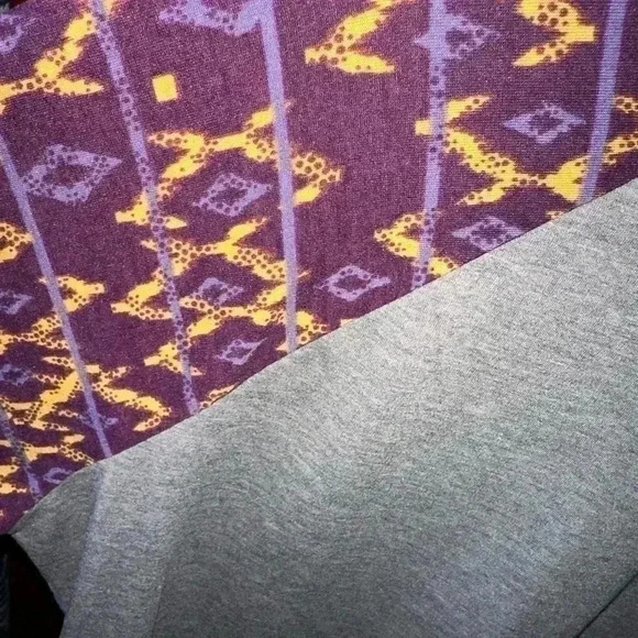 Lularoe large grey Randy baseball‎ T. Purple & yellow aztec sleeve, grey body. - Picture 4 of 7